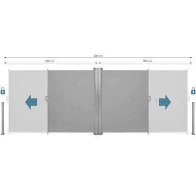 Dobbel Sidemarkise aluminium - 200 x 600 cm,grå