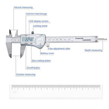 Digital Caliper 150mm/6 tommer IPX54 vanntett (sølv)