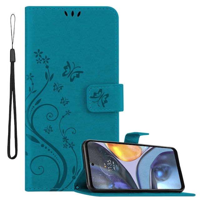 Motorola MOTO G22 lommebokdeksel Blomster (Blå)