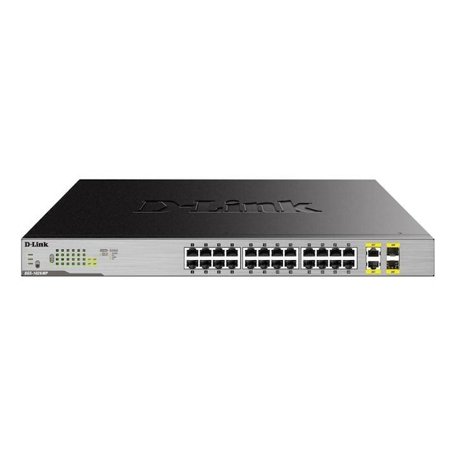 D-Link network switch, 24xRJ45, 2xSFP, Gigabit, PoE, 370W, gray