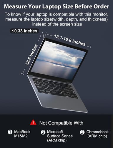 NÖRDIC Bærbar 14"" LCD-skjerm for bærbare datamaskiner 14-17,3"" FHD 1080P IPS med USB-C og Mini HDMI-port,
