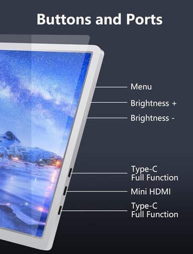 NÖRDIC Bærbar 14"" LCD-skjerm for bærbare datamaskiner 14-17,3"" FHD 1080P IPS med USB-C og Mini HDMI-port,
