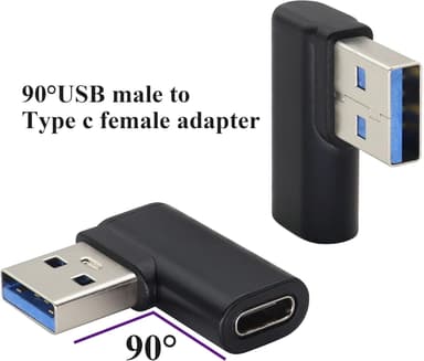 NÖRDIC USB-C hunn til USB-A hannvinklet adapter 90 grader