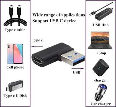 NÖRDIC USB-C hunn til USB-A hannvinklet adapter 90 grader