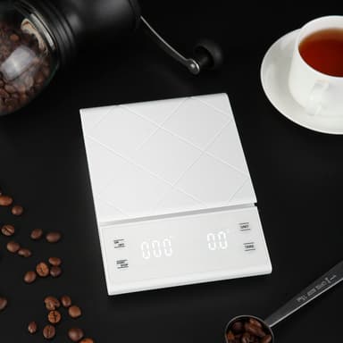 Digital kaffevekt, 5 kg/0,1 g med USB-lading Hvit