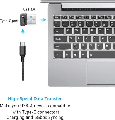 NÖRDIC USB-C hunn til USB-A hannvinklet adapter 90 grader