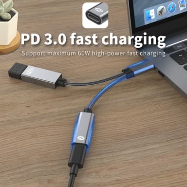 USB-C hann til USB hunn + USB-C PD ladekontakt og OTG adapter USB 2.0