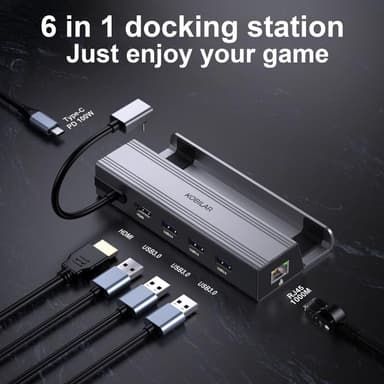 NÖRDIC Steam Deck-dokkingstasjon 1 til 6 - 1xHDMI4K60Hz, 1xUSB-C PD100W, 3xUSB-A 3.1 5Gbps, 1xRJ45 GigaLAN
