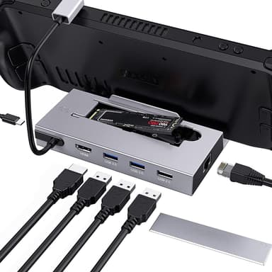 NÖRDIC Steam Deck-dokkingstasjon 1 til 7 - 1xHDMI 2.0 (4K60Hz), 1xM.2 SSD, 1xUSB-C PD 100W, 2xUSB-A 3.1, 1xUSB-A 2.0, 1xGigabit Ethernet