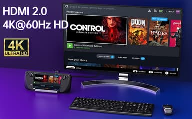 NÖRDIC Steam Deck-dokkingstasjon 1 til 7 - 1xHDMI 2.0 (4K60Hz), 1xM.2 SSD, 1xUSB-C PD 100W, 2xUSB-A 3.1, 1xUSB-A 2.0, 1xGigabit Ethernet