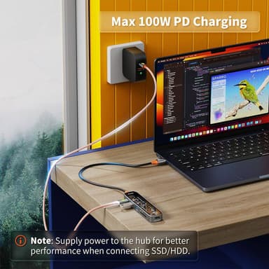 NÖRDIC USB-C 1 til 6 huber 1xHDMI4K60Hz 1xUSB-C PD 100W 2xUSB-A 5Gbps 1xSD 1xMicro SD