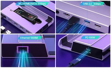 NÖRDIC Steam Deck-dokkingstasjon 1 til 7 - 1xHDMI 2.0 (4K60Hz), 1xM.2 SSD, 1xUSB-C PD 100W, 2xUSB-A 3.1, 1xUSB-A 2.0, 1xGigabit Ethernet