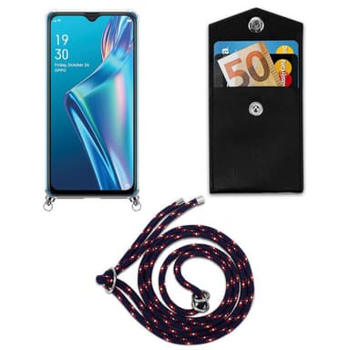 Oppo A12 Deksel med Halskjede (blå)