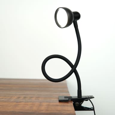LED skrivebordslampe med klemme / 3 fargemoduser lang / fleksibel svanehals Sort