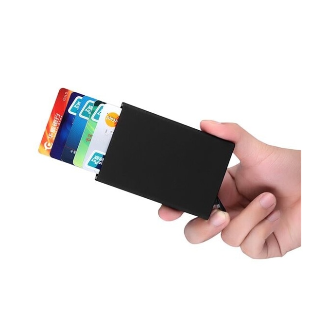 Kortholder kredittkortdeksel RFID-beskttet Aluminium Pop-up - Svart