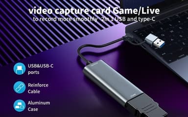 HDMI til USB-adapter for videoopptak 4K 30Hz USB-A og USB-C