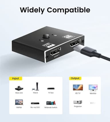 HDMI 2.0 Switch 2 in 1 out 4K HDMI Splitter 1 in 2 out