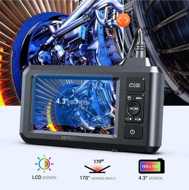 DS3000 Dobbel Lens Endo-/Borescope 1080P digitalt inspeksjonskamera, 5m kabel 7,9 mm IP67 4,3"" LCD-skjerm, 7x LED