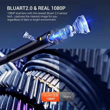 DS3000 Dobbel Lens Endo-/Borescope 1080P digitalt inspeksjonskamera, 5m kabel 7,9 mm IP67 4,3"" LCD-skjerm, 7x LED