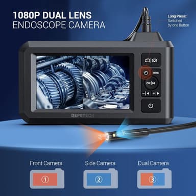 DS3000 Dobbel Lens Endo-/Borescope 1080P digitalt inspeksjonskamera, 5m kabel 7,9 mm IP67 4,3"" LCD-skjerm, 7x LED