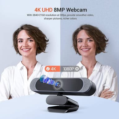 Webkamera 4K30fps 8MP med autofokus, dobbel mikrofon og stativ
