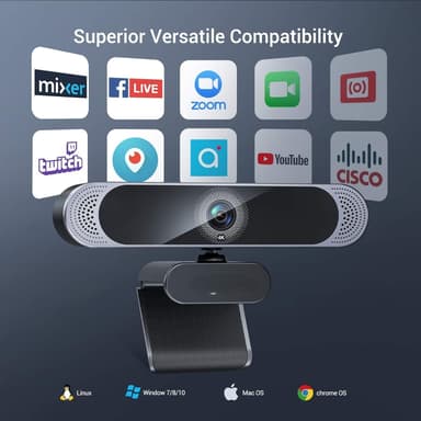 Webkamera 4K30fps 8MP med autofokus, dobbel mikrofon og stativ