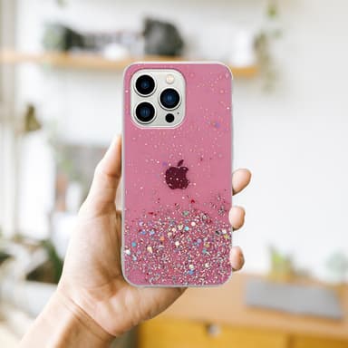 iPhone 14 PRO Silikondeksel Glitter (rosa)