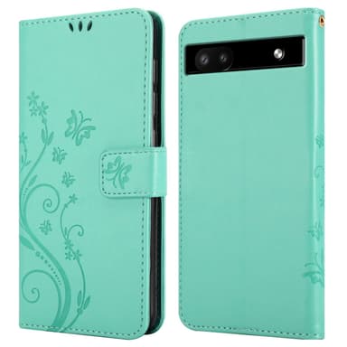 Google PIXEL 6A lommebokdeksel Blomster (Turkis)