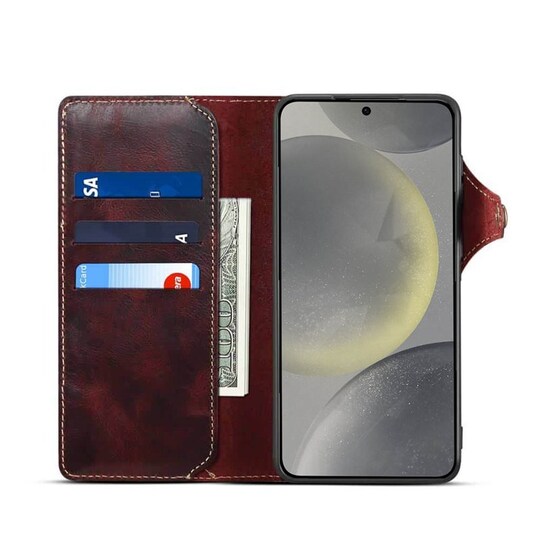 Mobil lommebok 3-korts ekte lær Samsung Galaxy S24 Plus - Okseblod