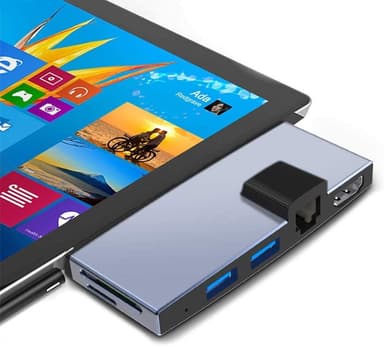 NÖRDIC USB-dokkingstasjon for MicroSoft Surface Pro 1xHDMI4k30Hz 2xUSB-A 5Gbps 1xRJ45 LAN og 1xTF og 1xSD