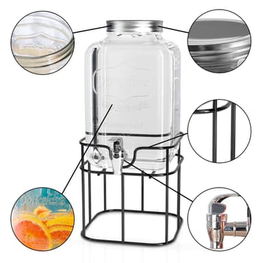 Drikkedispenser 4 L med kran og stativ Glassbeholder