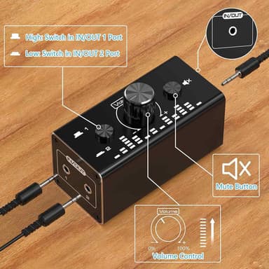 NÖRDIC Bi-Directional 3,5 mm jack lydbryter 2 i 1 ut / 1 i 2 ut analog stille stereolydbryter med volumkontroll