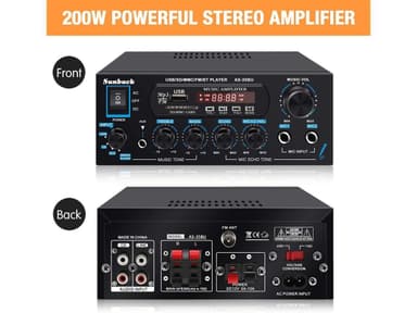 NÖRDIC Bluetooth 5.0 Stereoforsterker 60 + 60W RMS Forsterker 2 Mikrofoninngang Digital Audio Karaoke