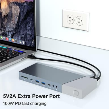NÖRDIC DisplayLink USB-A & USB-C Dokkingstasjon 1 til 15 for trippelskjermer 1xHDMI 4K30Hz 2xHDMI 2K50hz for Mac M1 M2 Thunderbolt 3 & 4