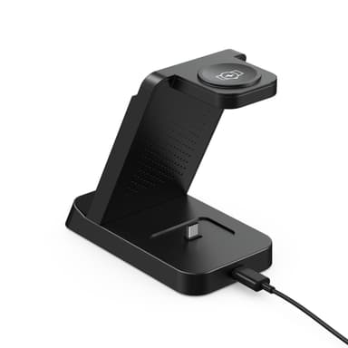 3-i-1 trådlös laddare för telefon, smartklocka, öronsnäckor Sort