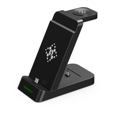 3-i-1 trådlös laddare för telefon, smartklocka, öronsnäckor Sort