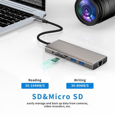 NÖRDIC 1 til 11 dokkingstasjon 1xHDMI 4K60Hz 5xUSB3.0 5Gbps 1xRJ45 1xPD100W