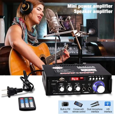 NÖRDIC Bluetooth 5.0 Stereoforsterker 2x40W AUX / USB / BT Lydforsterker med FM 2xMIC inngang