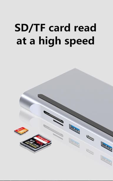 NÖRDIC 1 til 12 USB-C-dokkingstasjon for trippelskjermer 2xHDMI 4K30Hz, 1xVGA, USB-C PD 100W, Thunderbolt 3 & 4