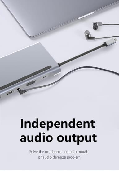 NÖRDIC 1 til 12 USB-C-dokkingstasjon for trippelskjermer 2xHDMI 4K30Hz, 1xVGA, USB-C PD 100W, Thunderbolt 3 & 4