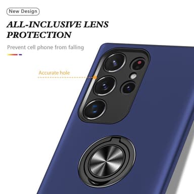 Samsung Galaxy S24 Ultra Hybrid Deksel Med Fingerring - Mørkeblå