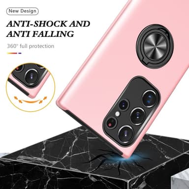 Samsung Galaxy S24 Ultra Hybrid Deksel Med Fingerring - Rosa