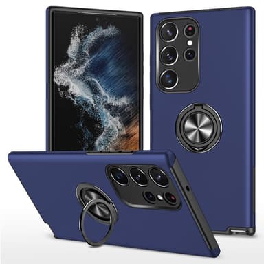 Samsung Galaxy S24 Ultra Hybrid Deksel Med Fingerring - Mørkeblå