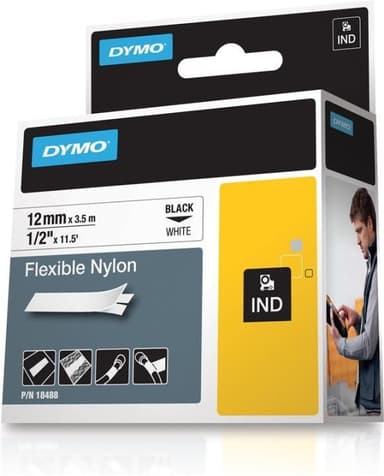 DYMO RhinoPRO merketeip fleks nylon 12mm, svart på hvitt