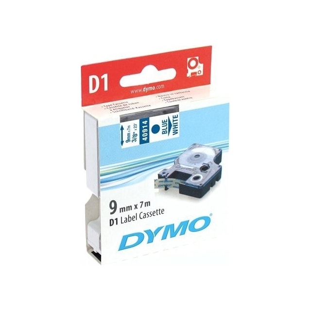DYMO D1 märktejp standard 9mm, blått på vitt, 7m rulle (40914)
