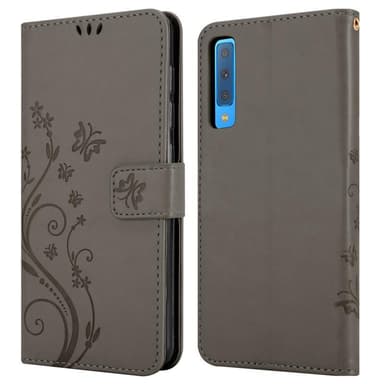 Samsung Galaxy A7 2018 lommebokdeksel Blomster (grå)