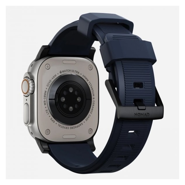 NOMAD Apple Watch 42/44/45mm/Apple Watch Ultra Armbånd Rugged Band Black Hardware Atlantic Blue
