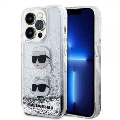 Karl Lagerfeld iPhone 15 Pro Deksel Liquid Glitter Karl & Choupette Sølv