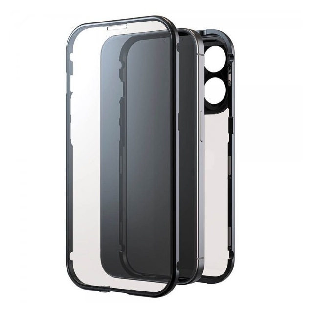 Black Rock iPhone 15 Pro Deksel 360 Glass Transparent Svart