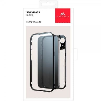 Black Rock iPhone 15 Deksel 360 Glass Transparent Svart